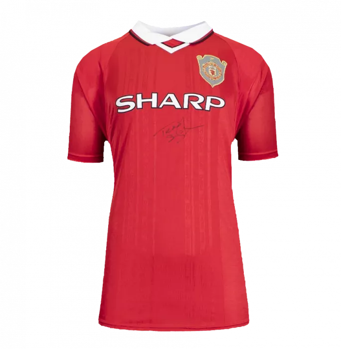 Icons Teddy Sheringham Official UEFA Champions League Front Signed And Framed Manchester United 1999 Home Shirt