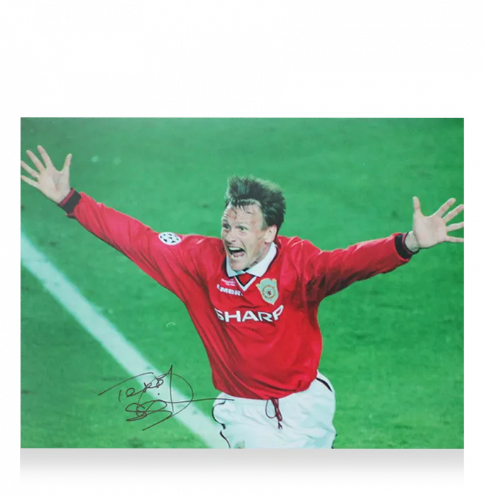 Icons Teddy Sheringham Official UEFA Champions League Signed And Framed Manchester United Photo: UEFA Champions League Final Goal