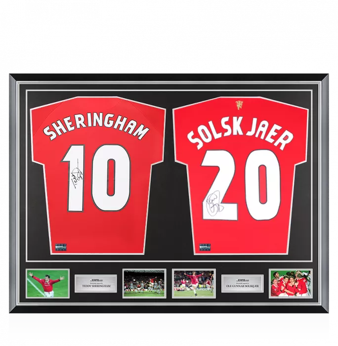 icons Teddy Sheringham & Ole Gunnar Solskjaer Signed Manchester United Shirts In Classic Dual Frame