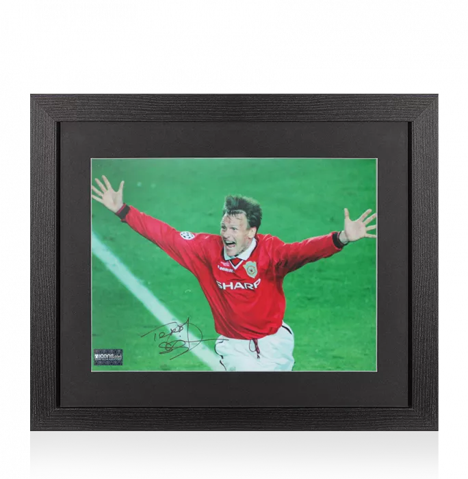 icons Teddy Sheringham Signed Manchester United Photo In Black Wooden Frame: UEFA Champions League Final Goal