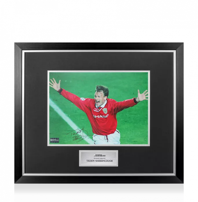 icons Teddy Sheringham Signed Manchester United Photo In Premium Photo Frame: UEFA Champions League Final Goal
