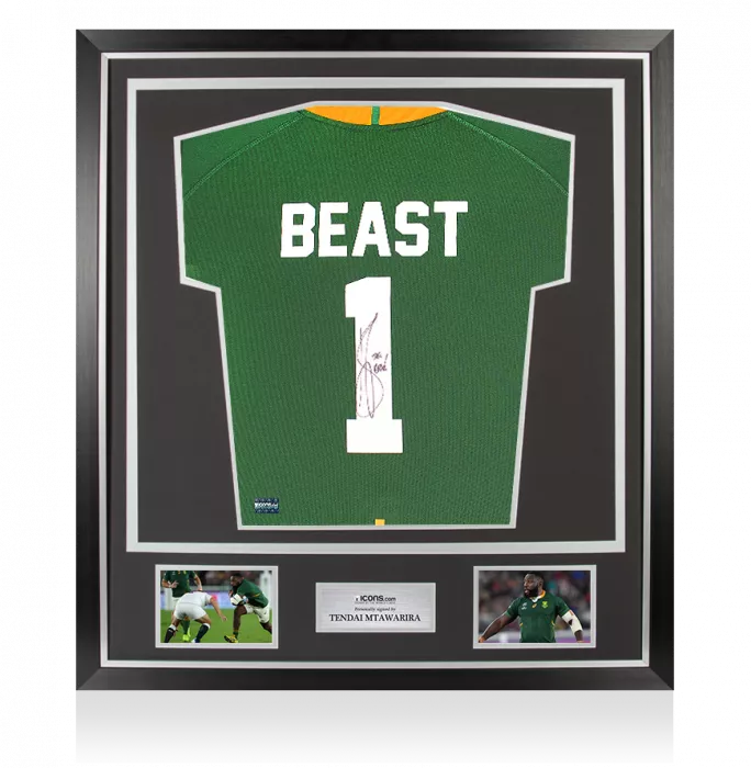 icons Tendai “Beast” Mtawarira Back Signed South Africa Springbok Shirt In Classic Frame