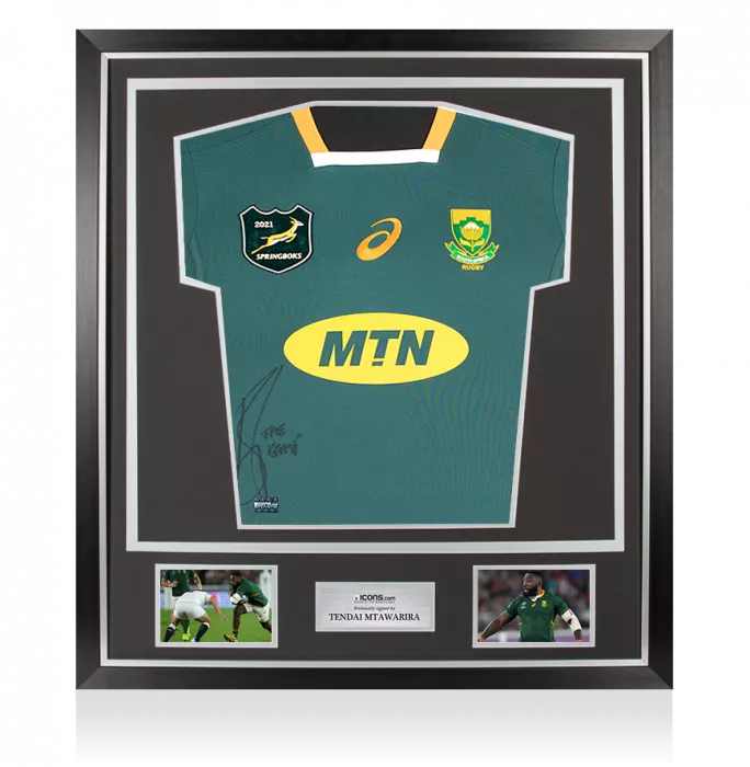 icons Tendai “Beast” Mtawarira Front Signed South Africa Springbok 2020 Shirt In Classic Frame