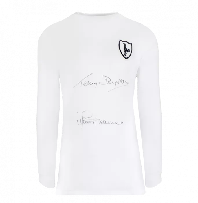 Icons Terry Dyson & Jimmy Greaves Official Tottenham Hotspur Front Signed And Framed Retro Home Shirt