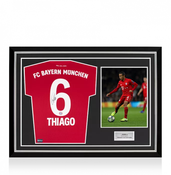 icons Thiago Alcantara Back Signed Bayern Munich 2019-20 Home Shirt In Hero Frame: Option 1