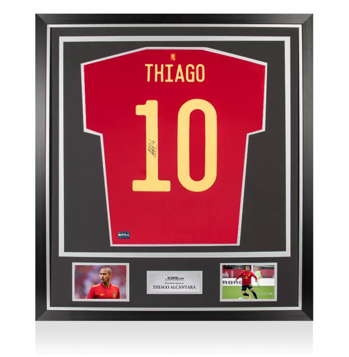 icons Thiago Alcantara Back Signed Spain 2020-21 Home Shirt In Classic Frame