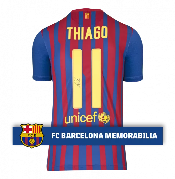 Icons Thiago Alcantara Official FC Barcelona Back Signed And Framed 2011-12 Home Shirt With Fan Style Numbers