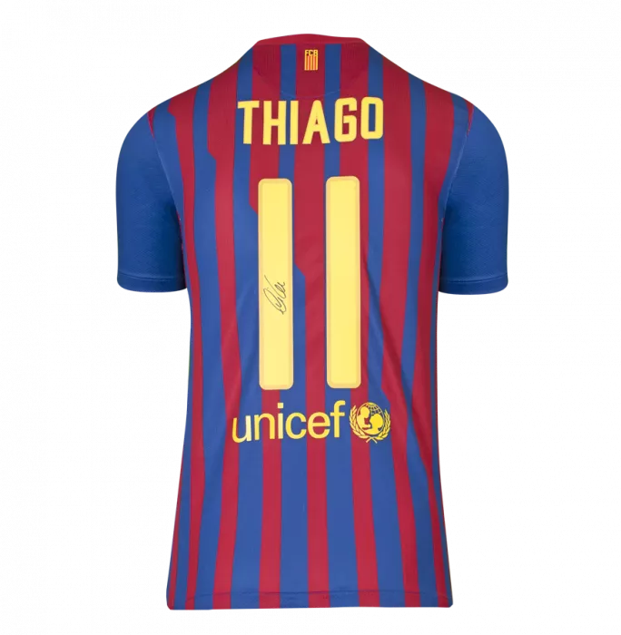 Icons Thiago Alcantara Official UEFA Champions League Back Signed And Framed FC Barcelona 2011-12 Home Shirt With Fan Style Numbers