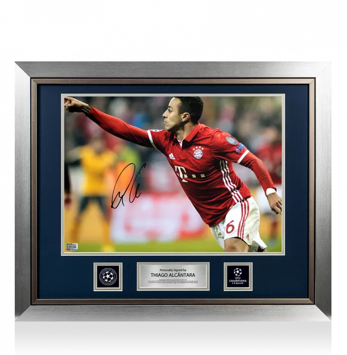 Icons Thiago Alcantara Official UEFA Champions League Signed And Framed FC Bayern Munich Photo: UEFA Champions League Star