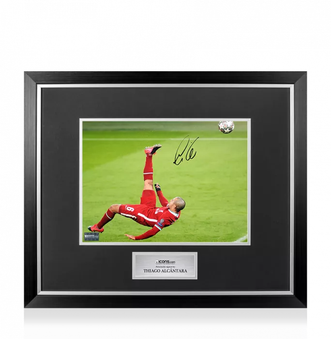 icons Thiago Alcantara Signed Liverpool FC Photo In Premium Photo Frame: Overhead Kick