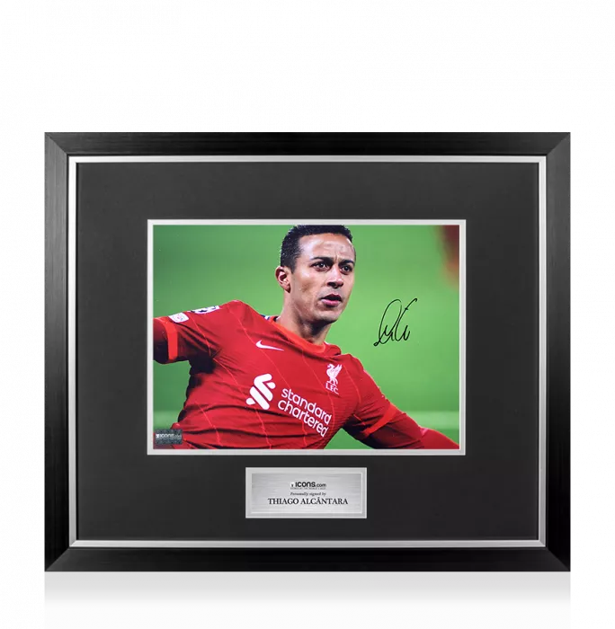 Icons Thiago Alcantara Signed Liverpool FC Photo In Premium Photo Frame: Celebration Close Up