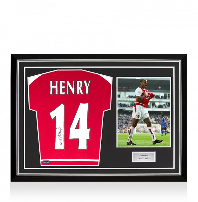 icons Thierry Henry Back Signed Arsenal 2002-04 Home Shirt with Fan Style Numbers In Hero Frame: Option 1