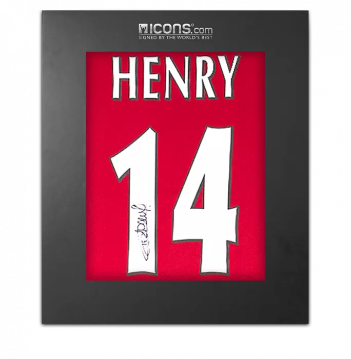 icons Thierry Henry Back Signed Arsenal 2002-04 Home Shirt with Fan Style Numbers In Deluxe Packaging