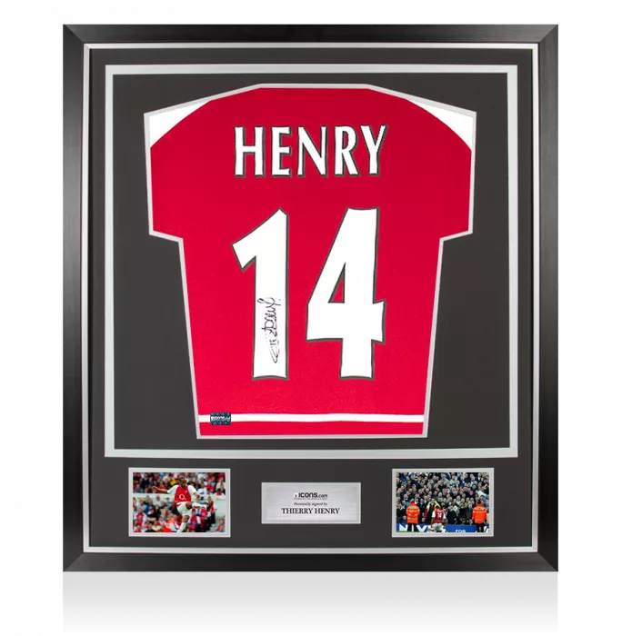 icons Thierry Henry Back Signed Arsenal 2002-04 Home Shirt with Fan Style Numbers In Classic Frame