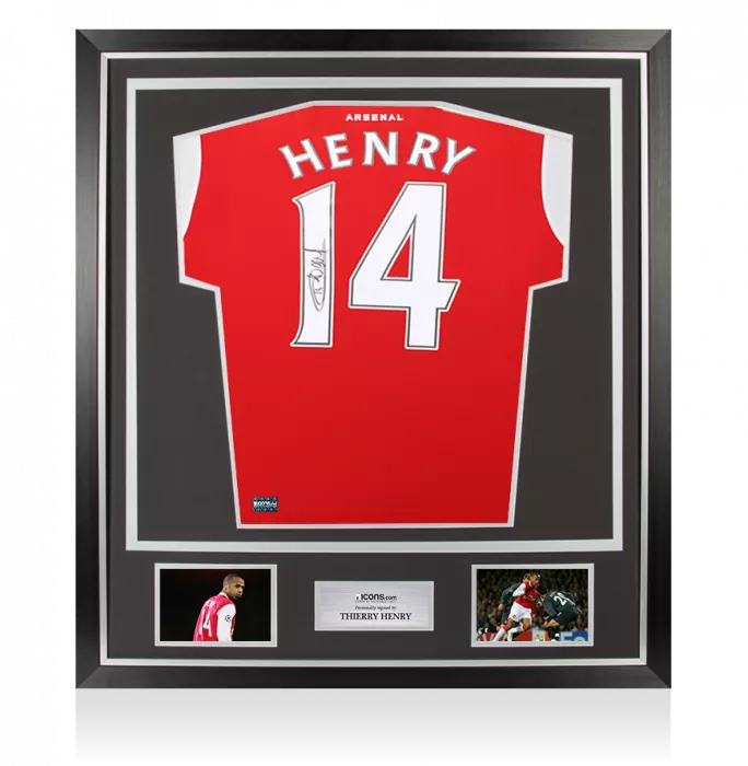 icons Thierry Henry Back Signed Arsenal 2022-23 Home Shirt with Fan Style Numbers In Classic Frame