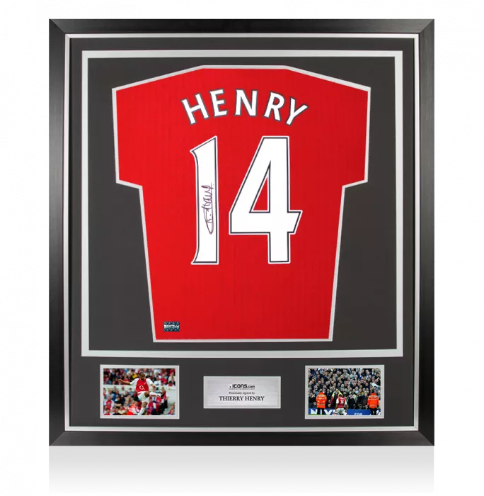 icons Thierry Henry Back Signed Arsenal Retro Home Shirt with Fan Style Numbers In Classic Frame