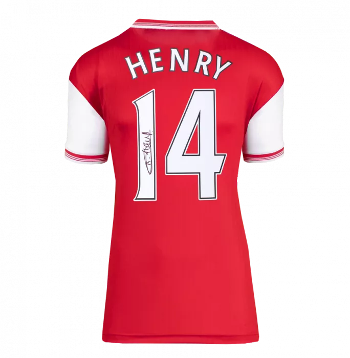 Icons Thierry Henry Back Signed Arsenal Retro Home Shirt With Fan Style Numbers In Deluxe Packaging