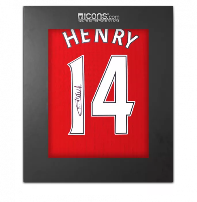 icons Thierry Henry Back Signed Arsenal Retro Home Shirt with Fan Style Numbers In Deluxe Packaging