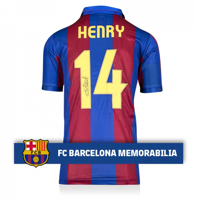 icons Thierry Henry Official FC Barcelona Back Signed Retro Home Shirt With Fan Style Numbers