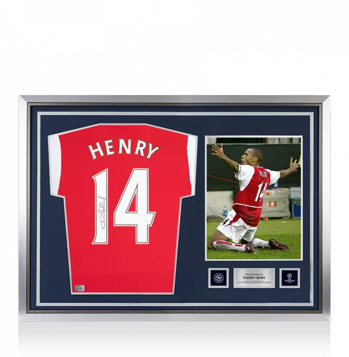 Icons Thierry Henry Official UEFA Champions League Back Signed And Hero Framed Arsenal 2021-22 Home Shirt