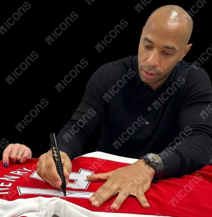 Icons Thierry Henry Official UEFA Champions League Back Signed And Framed Arsenal 2021-22 Home Shirt