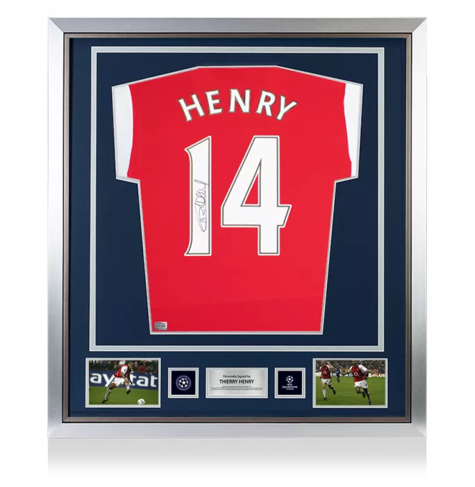 Icons Thierry Henry Official UEFA Champions League Back Signed And Framed Arsenal 2021-22 Home Shirt