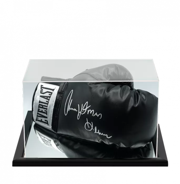 Icons Thomas Hearns Signed Everlast Black Boxing Glove In Acrylic Case: "Hitman" Inscription