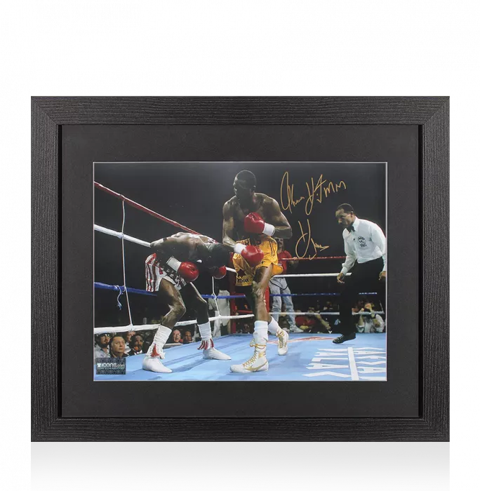 Icons Thomas 'Hitman' Hearns Signed Photo In Black Wooden Frame
