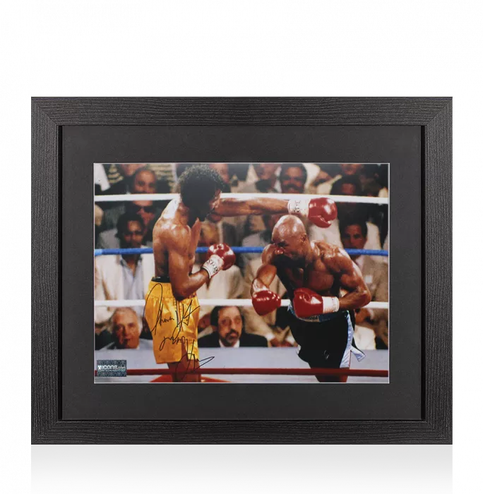 Icons Thomas 'Hitman' Hearns Signed Photo In Black Wooden Frame: Vs Marvin Hagler