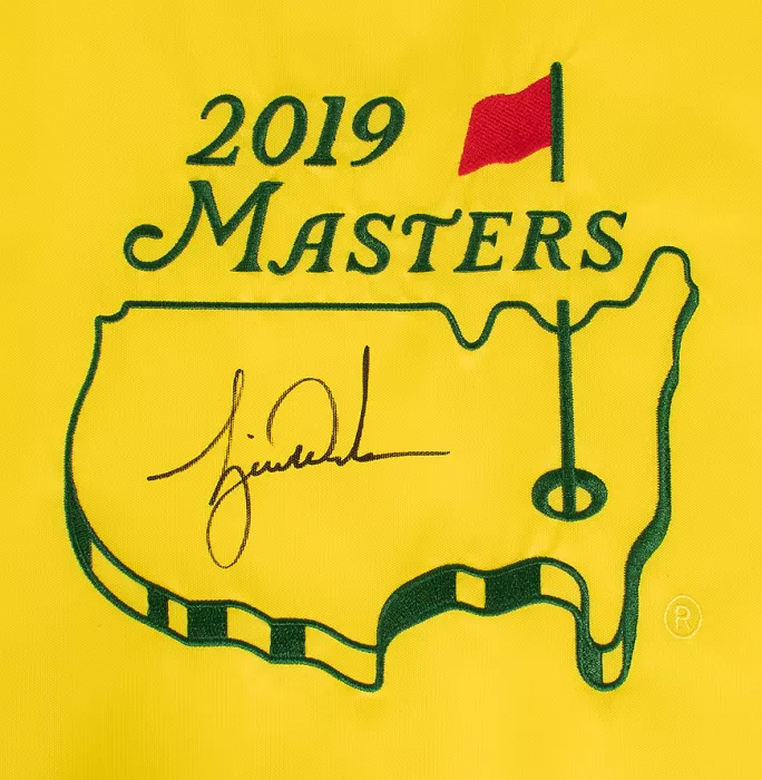 Icons Tiger Woods Signed 2019 Augusta National Masters Pin Flag