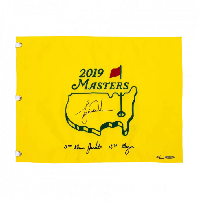 Icons Tiger Woods Signed 2019 Masters Pin Flag: "5th Green Jacket 15th Major" Edition