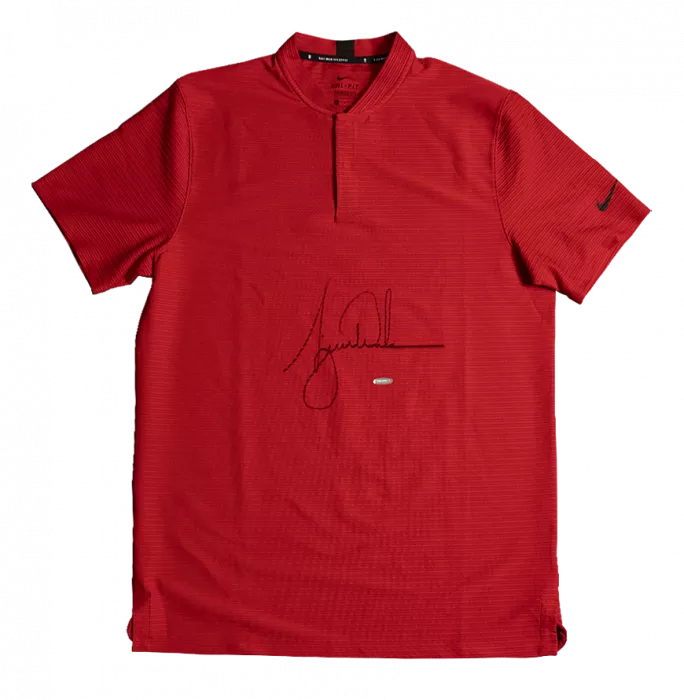 icons Tiger Woods Signed Red Nike TW 2020 Golf Polo Shirt