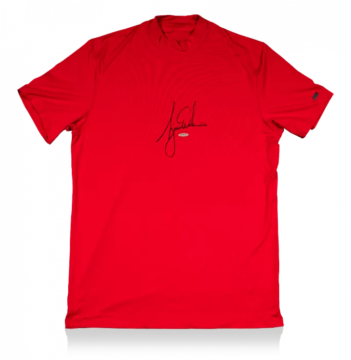 icons Tiger Woods Signed Red Nike Vapor Golf Turtleneck Shirt