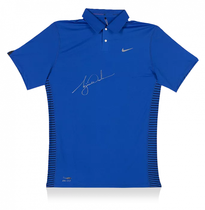 Icons Tiger Woods Signed Royal Blue Nike Golf Polo Shirt