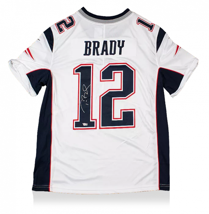 icons Tom Brady Back Signed White New England Patriots Road Jersey
