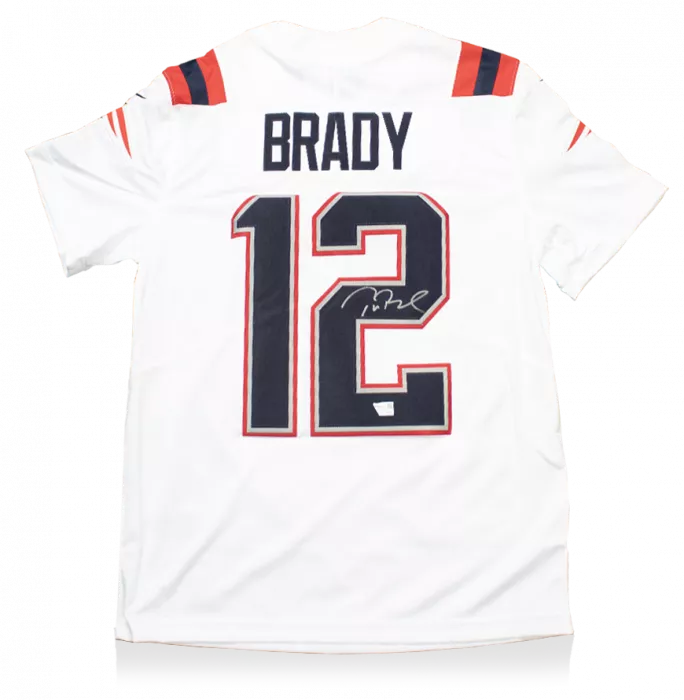 icons Tom Brady Back Signed White New England Patriots Road Jersey