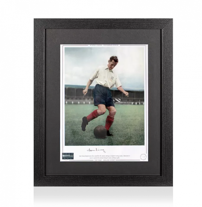 Icons Tom Finney Signed England Photo In Black Wooden Frame