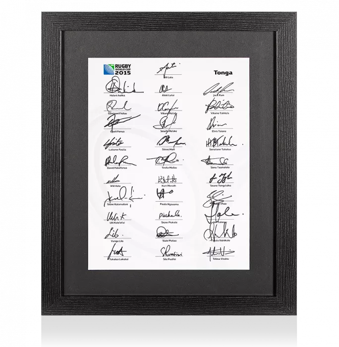Icons Tonga Rugby World Cup 2015 Squad Signed Card In Black Wooden Frame: Signed By 31