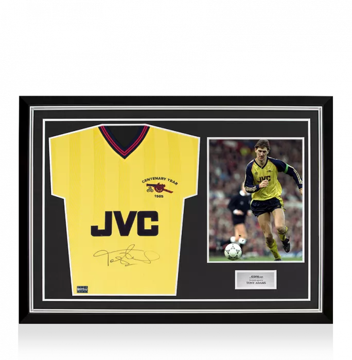 Icons Tony Adams Front Signed Arsenal 1985-86 Away Shirt In Hero Frame: Option 1