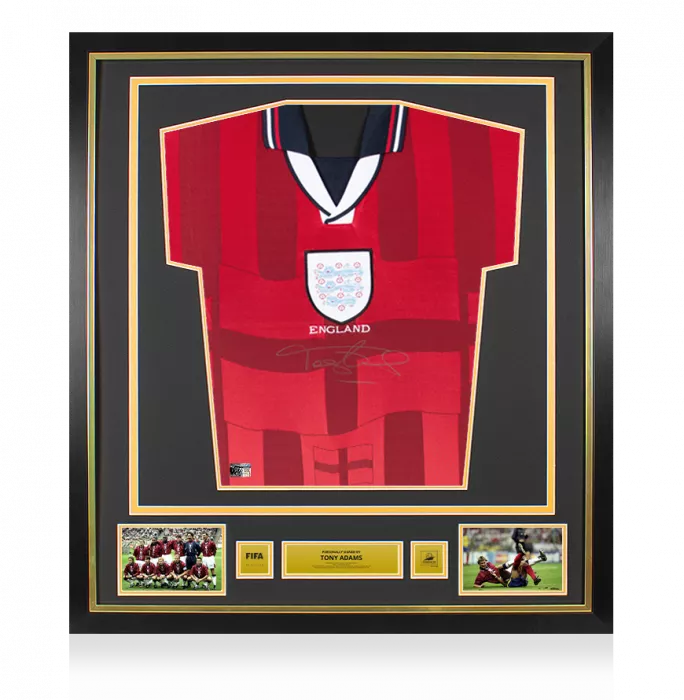 icons Tony Adams Official 1998 FIFA World Cup™ Front Signed and Framed England 1998 Away Shirt