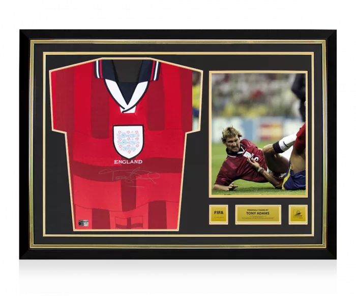 icons Tony Adams Official 1998 FIFA World Cup™ Front Signed and Hero Framed England 1998 Away Shirt