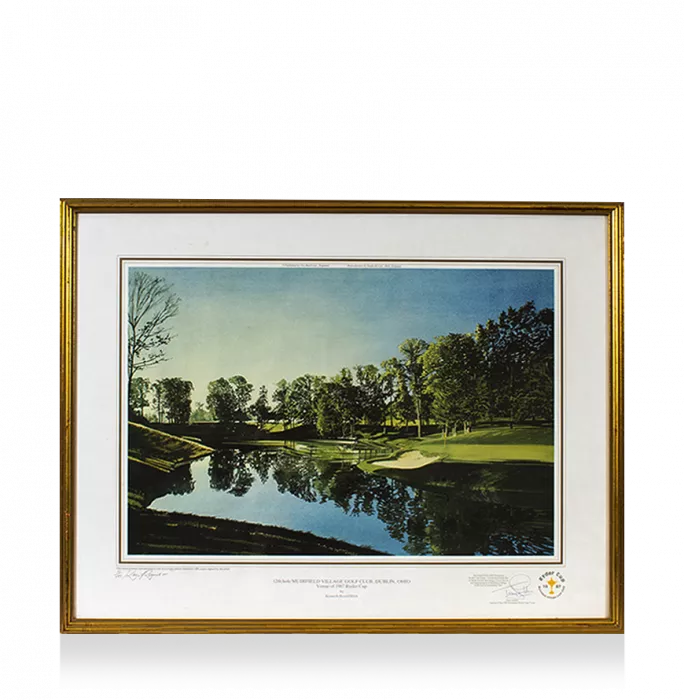 icons Tony Jacklin Signed and Framed 1987 Ryder Cup Artwork: The 12th Hole at Muirfield Village