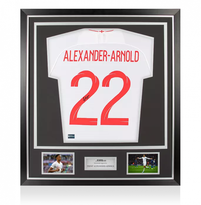 icons Trent Alexander-Arnold Back Signed England 2018-19 Home Shirt With Fan Style Numbers In Classic Frame