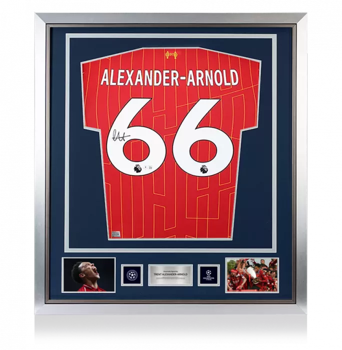 icons Trent Alexander-Arnold Official UEFA Champions League Back Signed and Framed Liverpool FC 2024-25 Home Shirt