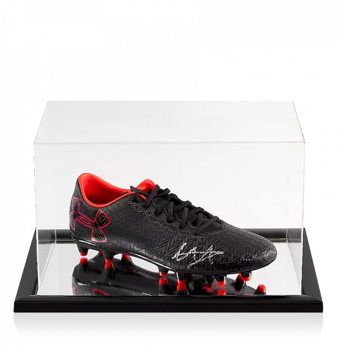icons Trent Alexander-Arnold Signed Black and Red Under Armour Boot In Acrylic Case