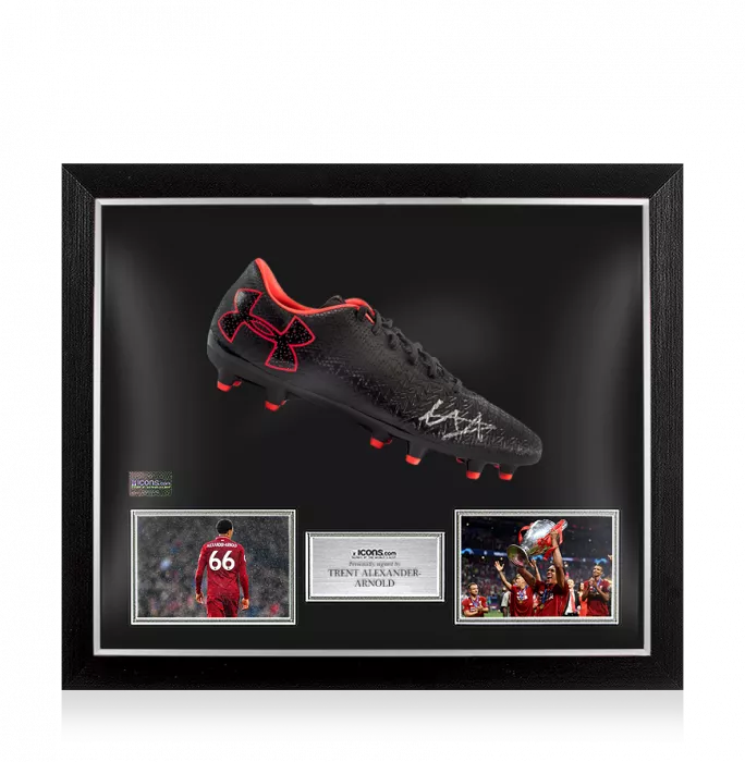 icons Trent Alexander-Arnold Signed Black and Red Under Armour Boot In Bubble Frame: Option 1