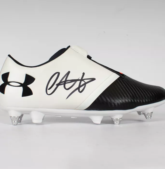 Icons Trent Alexander-Arnold Signed White And Black Under Armour Boot In Acrylic Case