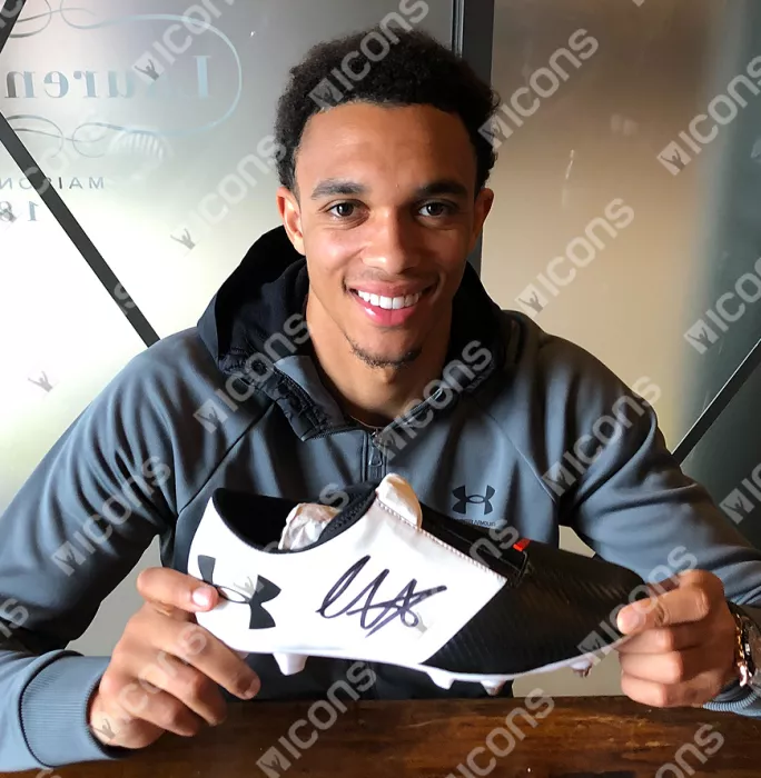 Icons Trent Alexander-Arnold Signed White And Black Under Armour Boot In Acrylic Case