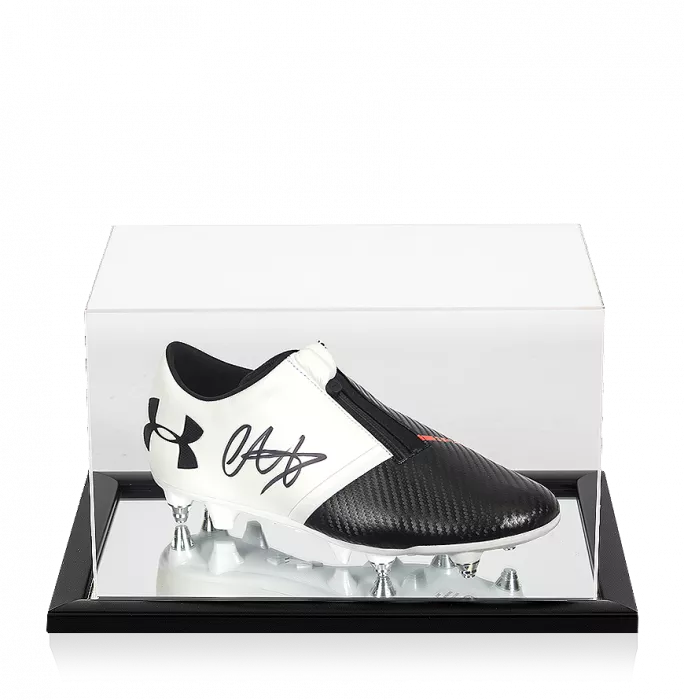 icons Trent Alexander-Arnold Signed White and Black Under Armour Boot In Acrylic Case