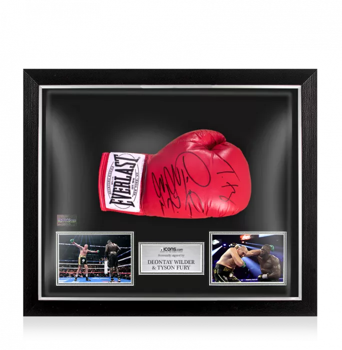 icons Tyson Fury & Deontay Wilder Signed Red Everlast Boxing Glove In Bubble Frame: Option 1